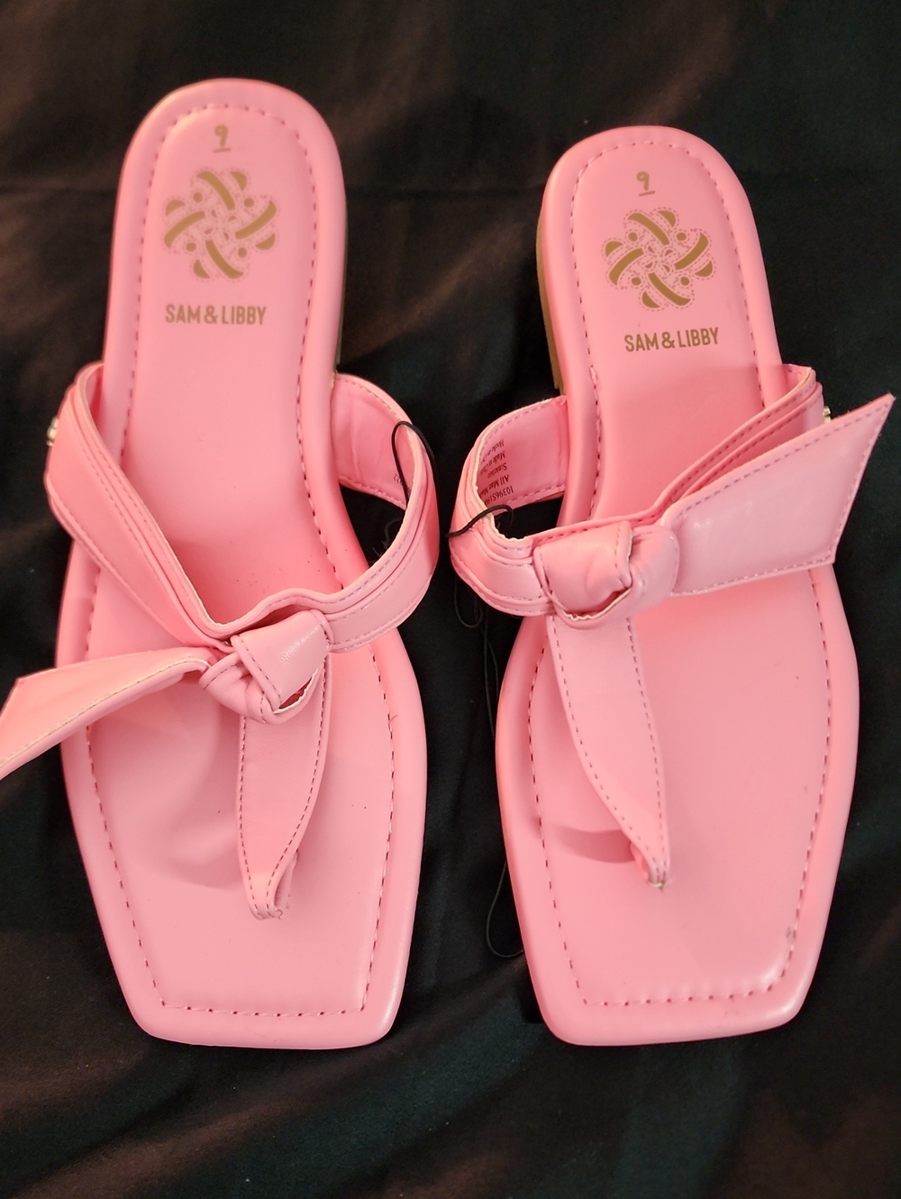 Sam & Libby Tia Bow Pink Knot Toe-Loop Slide Sandals Sz. 9